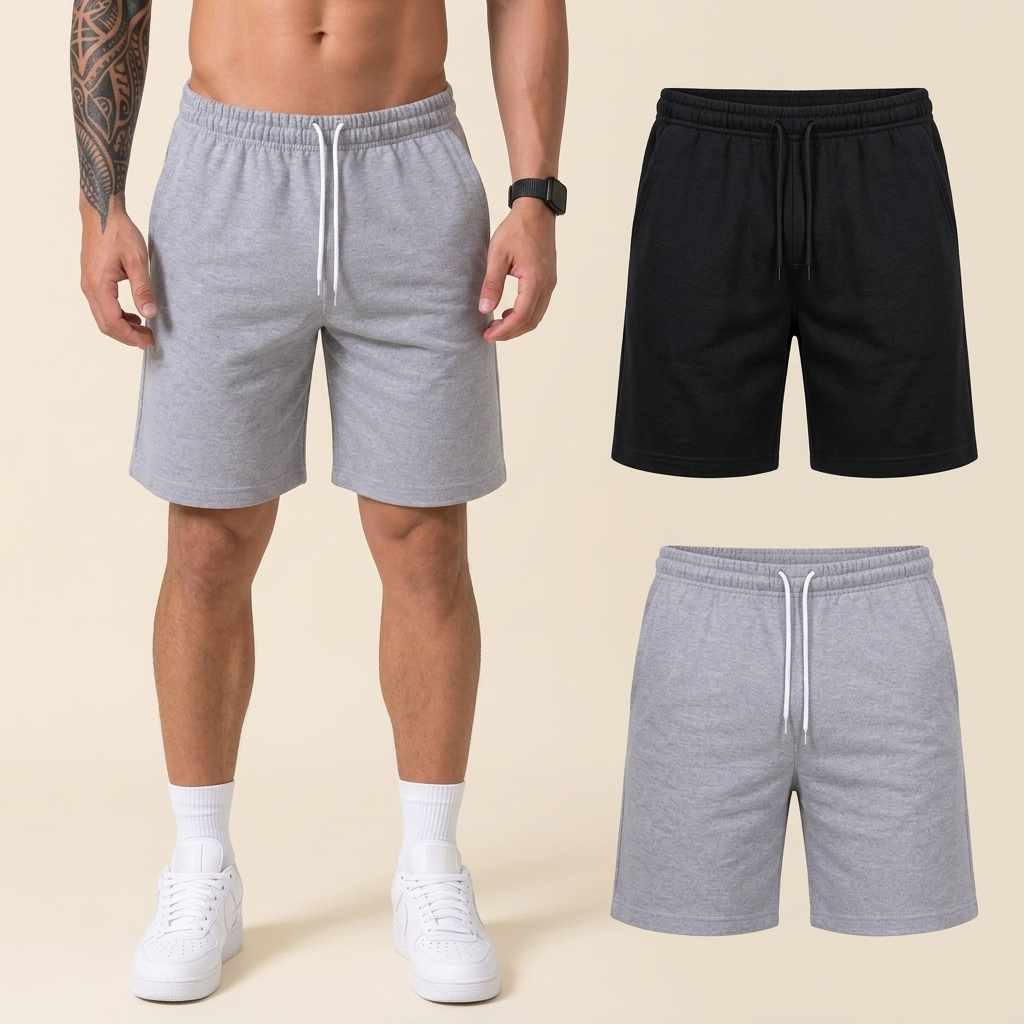 Kit 2 Bermuda Moletom Masculina Short Liso Moletinho Elastico Cordao Bolso Lateral Academia Casual Hugo JOBS