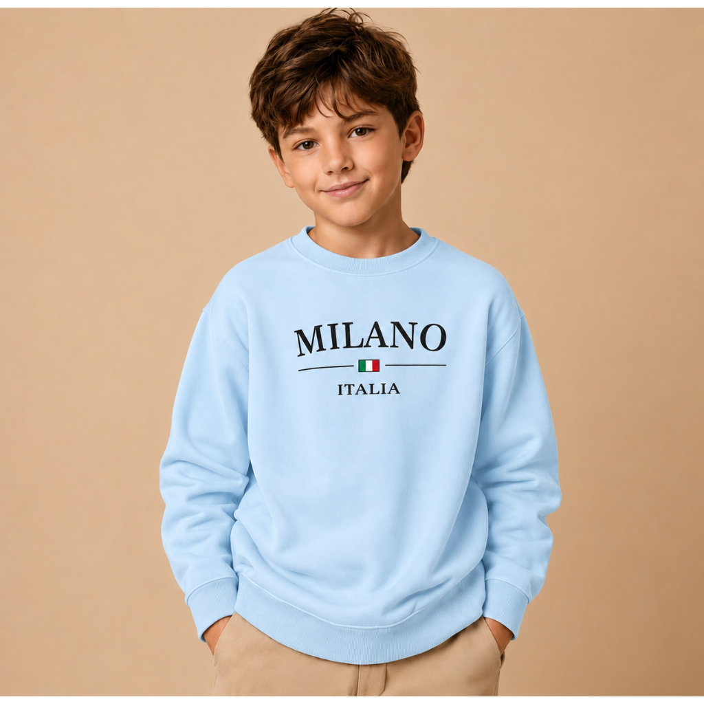 Moletom Infantil Milano Itália Flanelado | Blusa de Frio Infantil Menino | Casaco Estampado Inverno Roupa