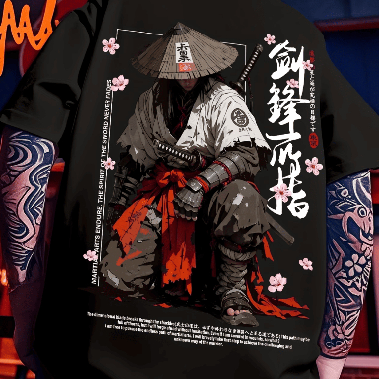 Camisa Camiseta T-Shirt 100%Algodão Masculina Estampado Samurai Japones StreetWear Estilo Casual Leve E Confortável