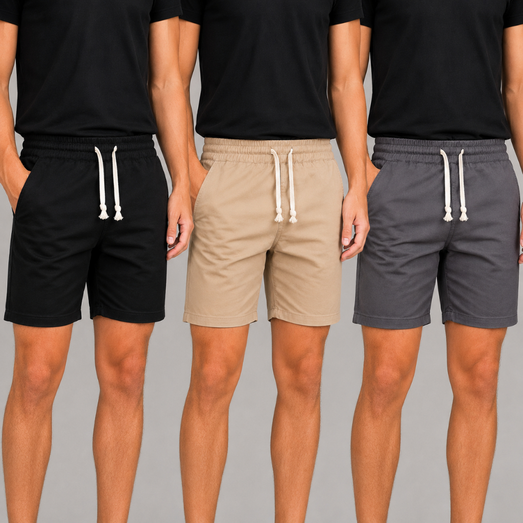 Kit Com 3 Shorts Mauricinho Slim Masculino Conforto Promoção Resistente e Macio com Cordão e Bolso Praia