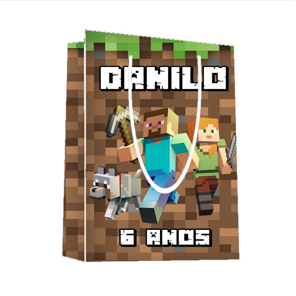 Sacolinha Minecraft Personalizada para Aniversário/ Lembrancinha Festa Infantil / Qualquer nome e idade