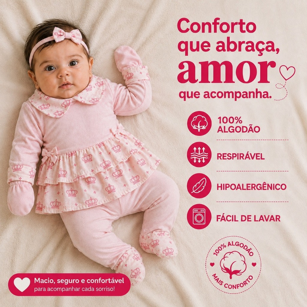 Saída de Maternidade Menina Enxoval Bebê RN 5 Peças 100% Algodão Antialérgico Macio Confortável Completo Presente — imagem 2 de 2