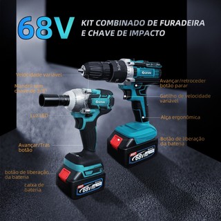 Conjunto De 2 Ferramentas Sem Escova -Kit Combinado De Furaedira E Chave De Impacto.
