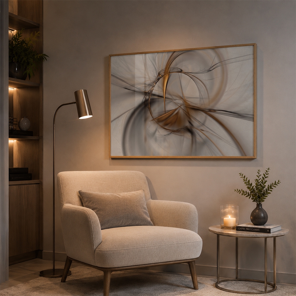 Quadro Decorativo Abstrato 3D Cinza Com Moldura Para Sala Quarto Escritório Mode