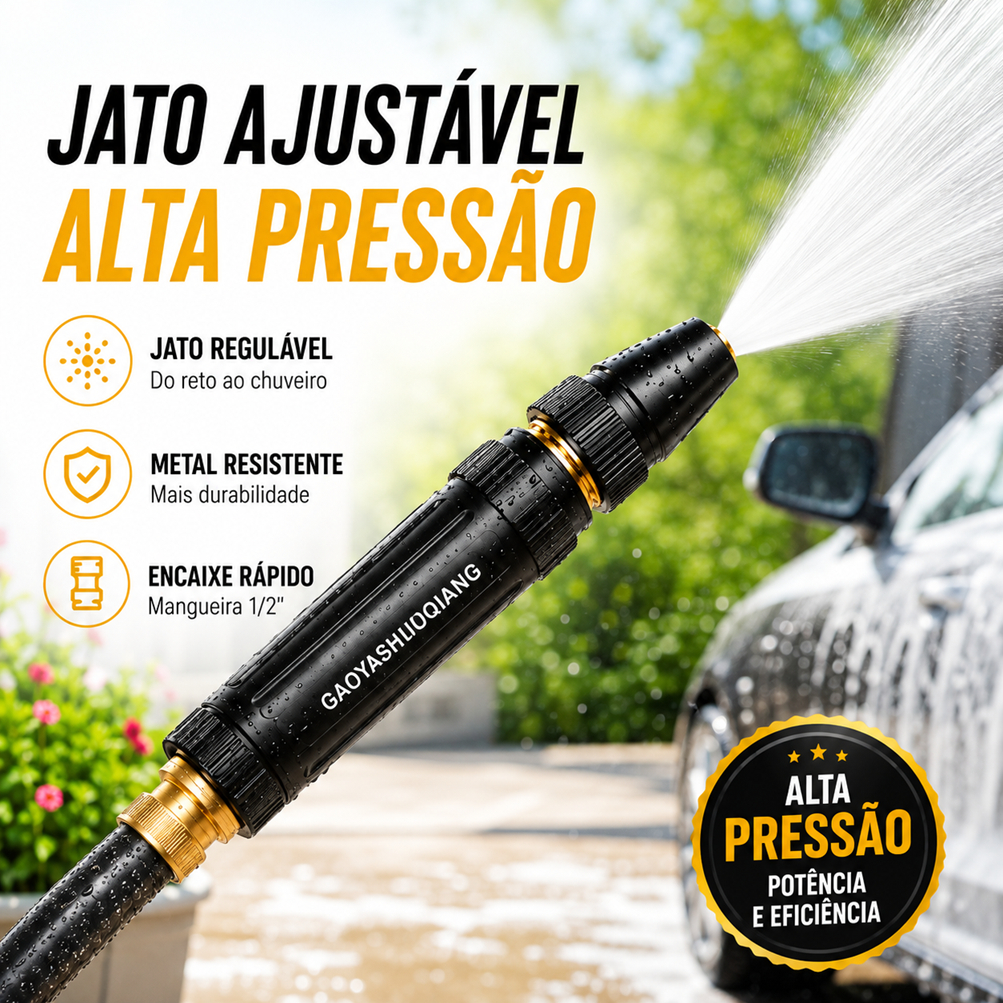 Esguicho de Metal Alta Pressão Ajustável para Mangueira 1/2" Bico Jato Forte Lava Carro Jardim Calçada