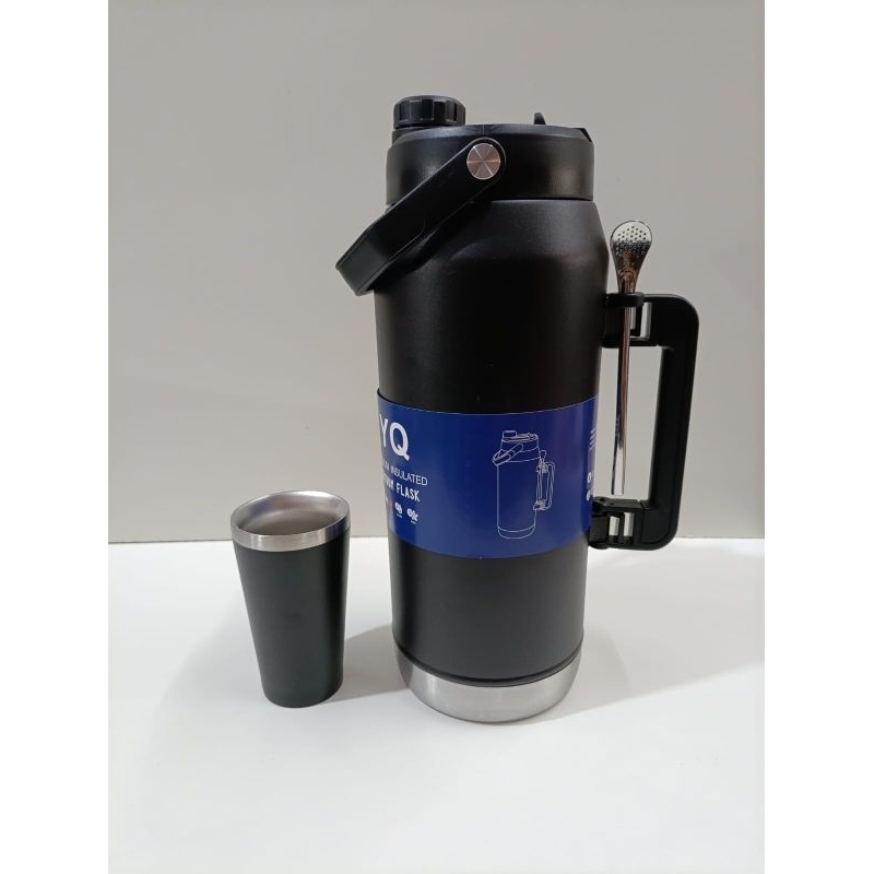 garrafa térmica tereré aço inox 2.5 litros com copo térmico 140 ml e bomba incluso