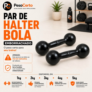 Par Halter Emborrachado Bola 1kg 2kg 3kg 4kg 5kg Peso Academia Musculação Treino Casa Pesinho