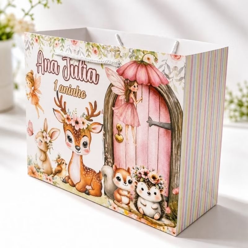 Sacolinha Personalizada Bosque Encantado acabamento  fosco| Lembrancinha Festa Infantil, aniversário| Pegue e Monte
