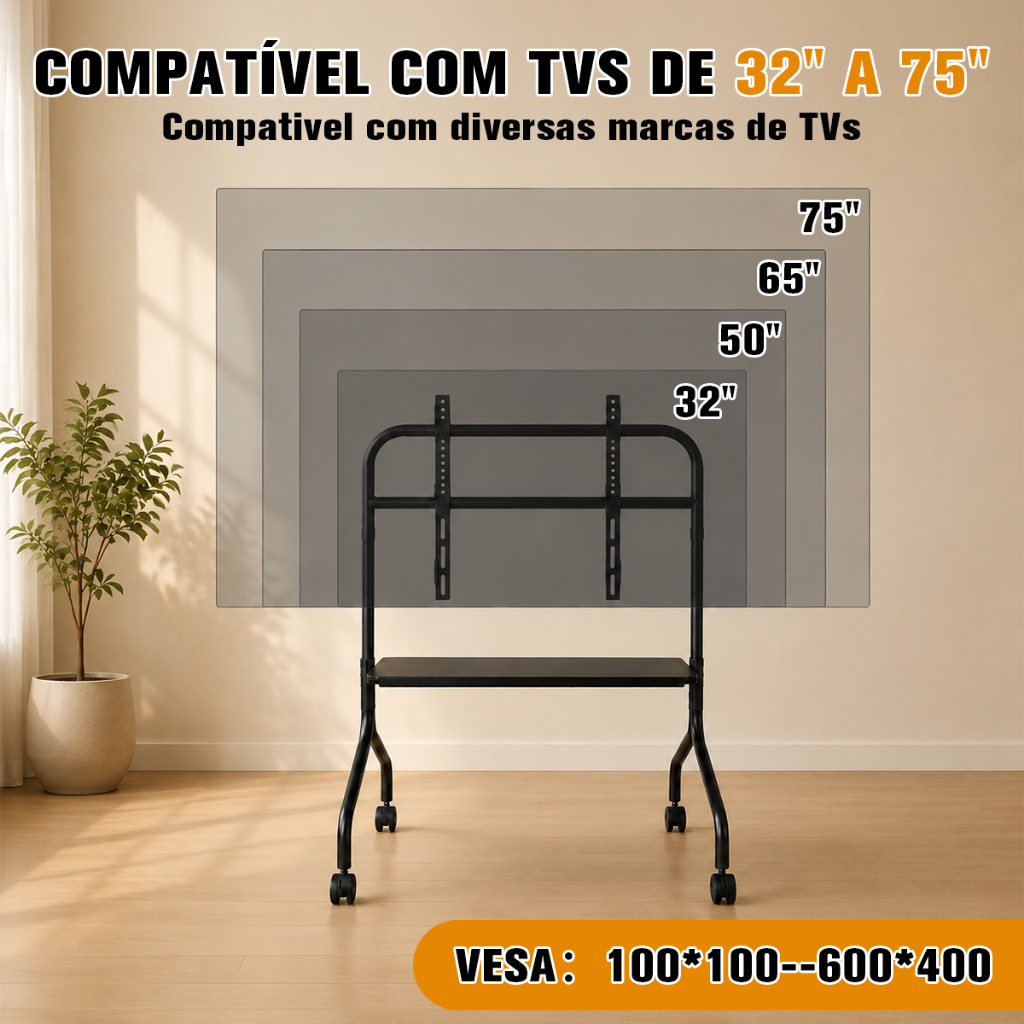 YESOP Suporte Móvel de Chão Com Rodinhas Para TV De 32 A 75 Polegadas Com Prateleira VESA 600x400 · foto 2