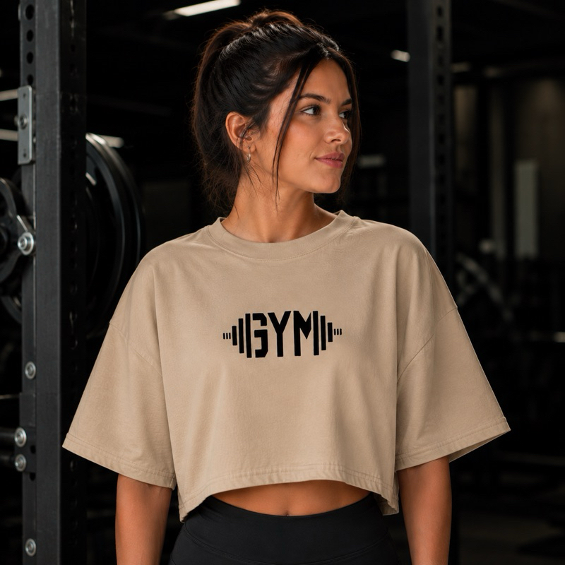 Camiseta Academia Cropped Oversized Femenino 100% Algodão Estampa Gym Moda Fitnes Exclusiva Estilosa Envio Imediato