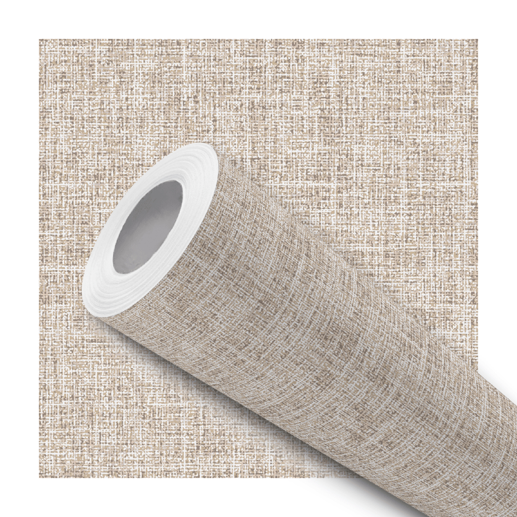 Papel de Parede Vinílico Efeito Tecido Linho Bege Adesivo Resistente
