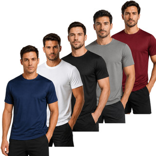 Kit 5 Camisetas Poliéster DryFit Masculina Lisa Academia Corrida Casual Esportes Confortá…