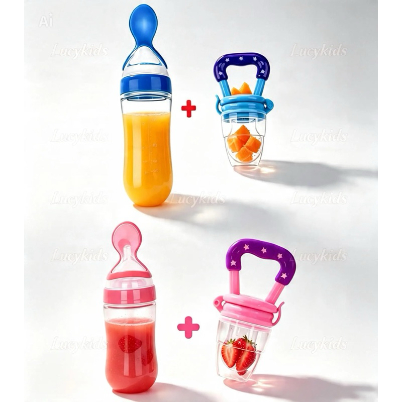 kit 2 pçs chupeta porta frutas bebe + collher dosadora de silicone introdução alimentar do Bebê