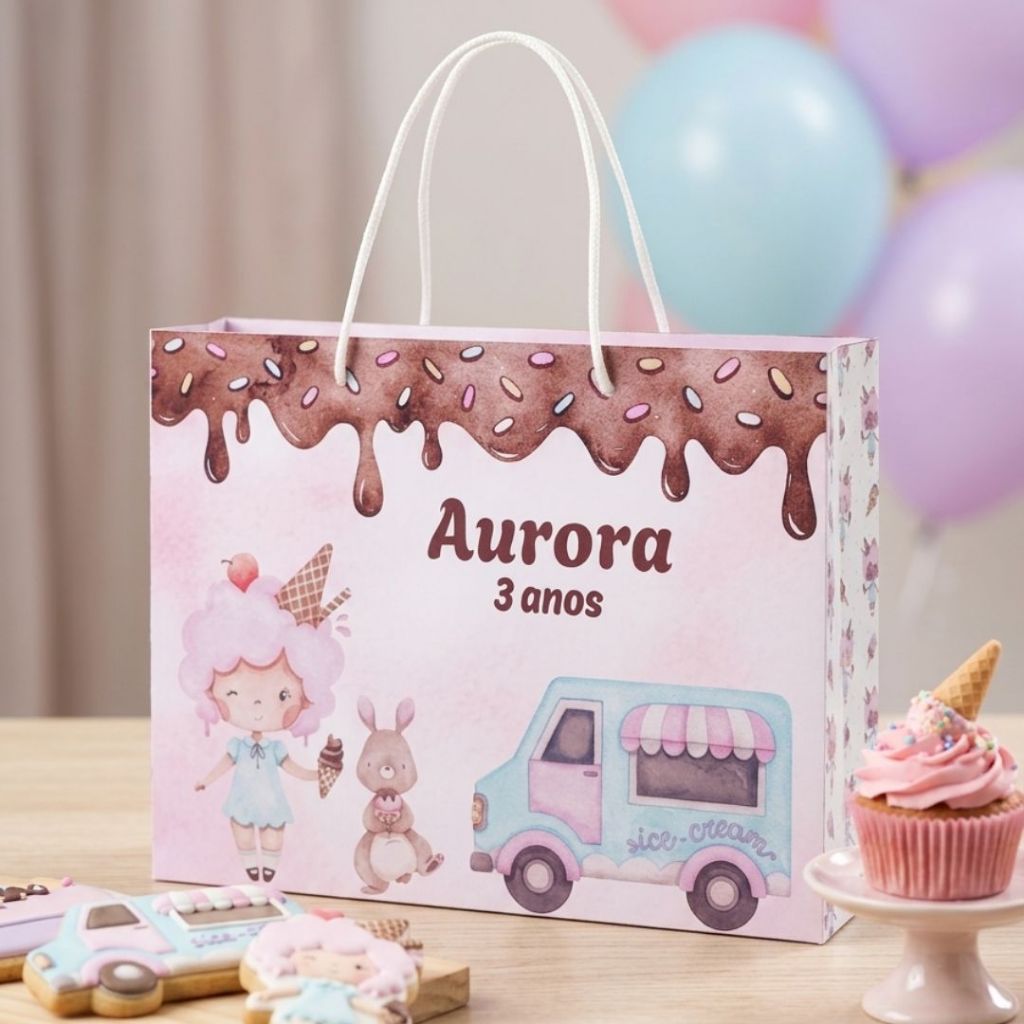 Kit 5 Sacolinhas personalizadas lembrancinha Sorveteria | Personalizados lembrancinha festa infantil Aniversário