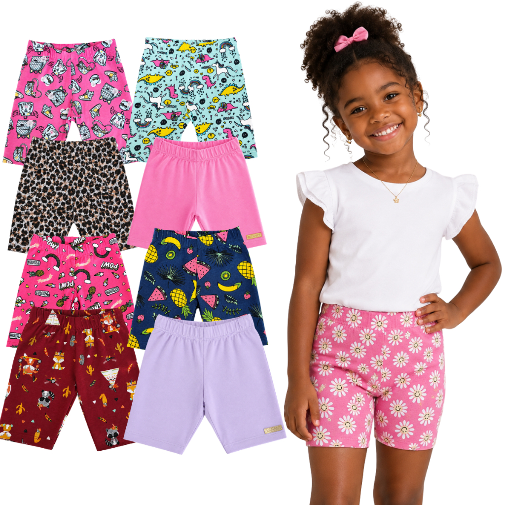 Kit Shorts Infantil Menina Verão 100% algodão do 2 ao 12 | Bermuda Infantil Feminina | Shorts Menina Sortido