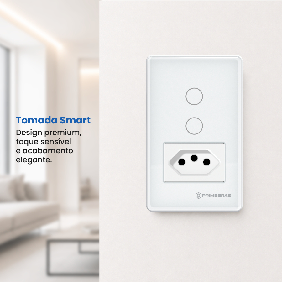 Interruptor e Tomada Inteligente Primebras TP1012 Wi-Fi 2 Botões Touch Vidro App Assistente de Voz Google Alexa Bivolt