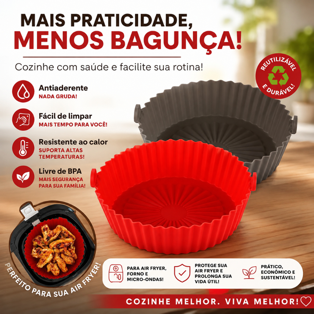 Forma De Silicone Para Air Fryer Forno Microondas Fritadeira Assadeira – Reutilizável Antiaderente Flexível