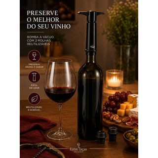 Bomba a vácuo para Vinho - Kit 3 peças - Tira o ar da garrafa aberta e preserva seu vinho por mais tempo