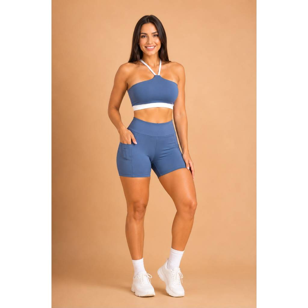Conjunto Academia Feminino Zero Transparência Poliamida Premium Top e Short com Bolso Lateral