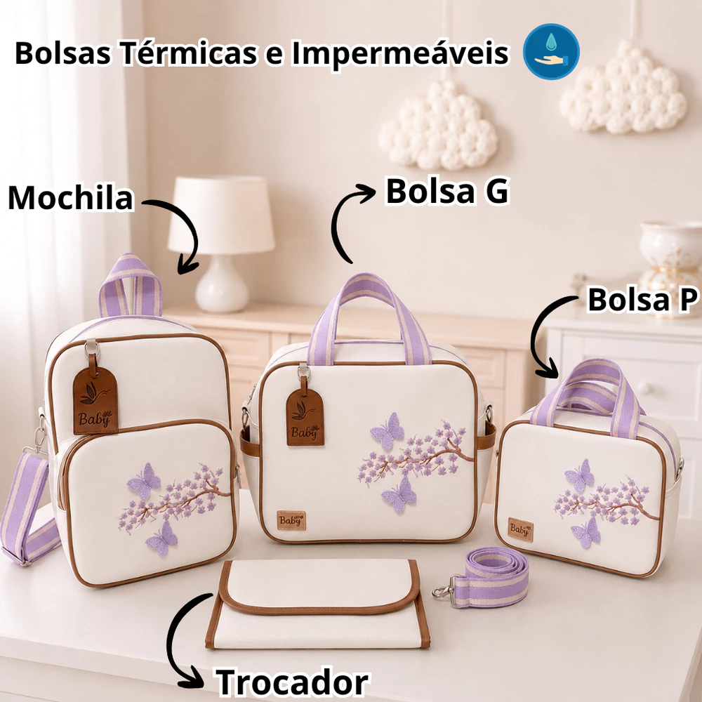 Kit Luxo Premium Bolsa Maternidade 4 peças Reforçado Saída Maternidade Resistente Leão Cor Azul Marinho Rosé Rosa V