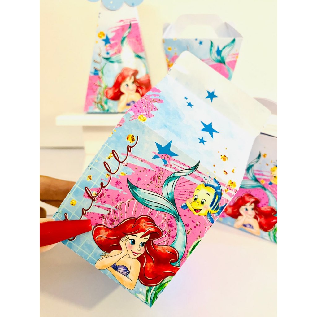 Kit Caixinhas Personalizadas Sereia Princesa Ariel Lembrancinha Surpresinha Para Festa Aniversario Infantil Economico