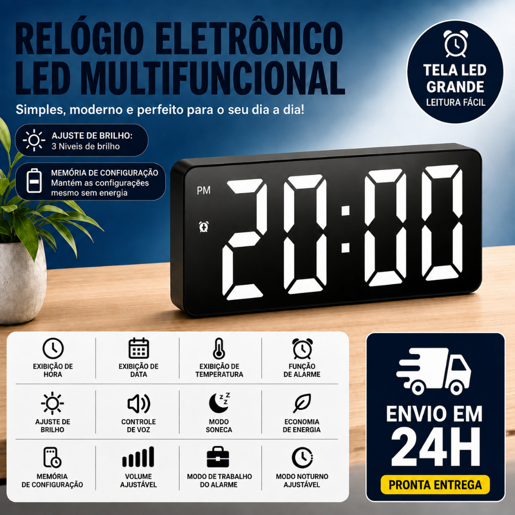 Despertador Digital LED Espelho Minimalista Silencioso, Relógio de Mesa Inteligente com Ajuste de Brilho para Quarto
