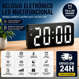Despertador Digital LED Espelho Minimalista Silencioso, Relógio de Mesa Inteligente com Ajuste de Brilho para Quarto