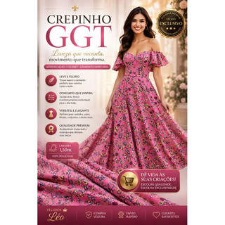 Tecido Crepinho Estampado Crepe GGT 100% Poliéster Leve Fluido Para Vestidos Blusas Moda Feminina