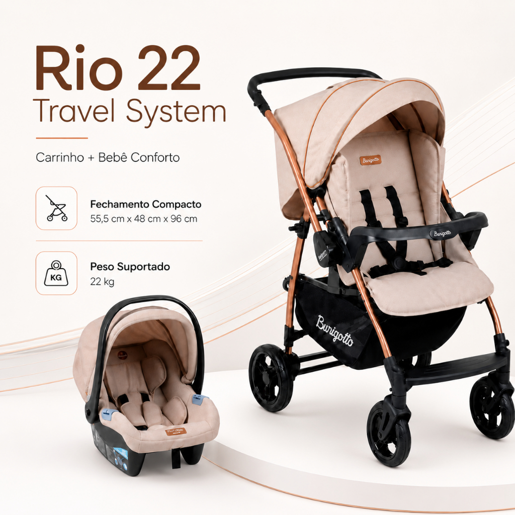 Carrinho de Bebê Travel System + Bebê Conforto Passeio Rio 22 Burigotto