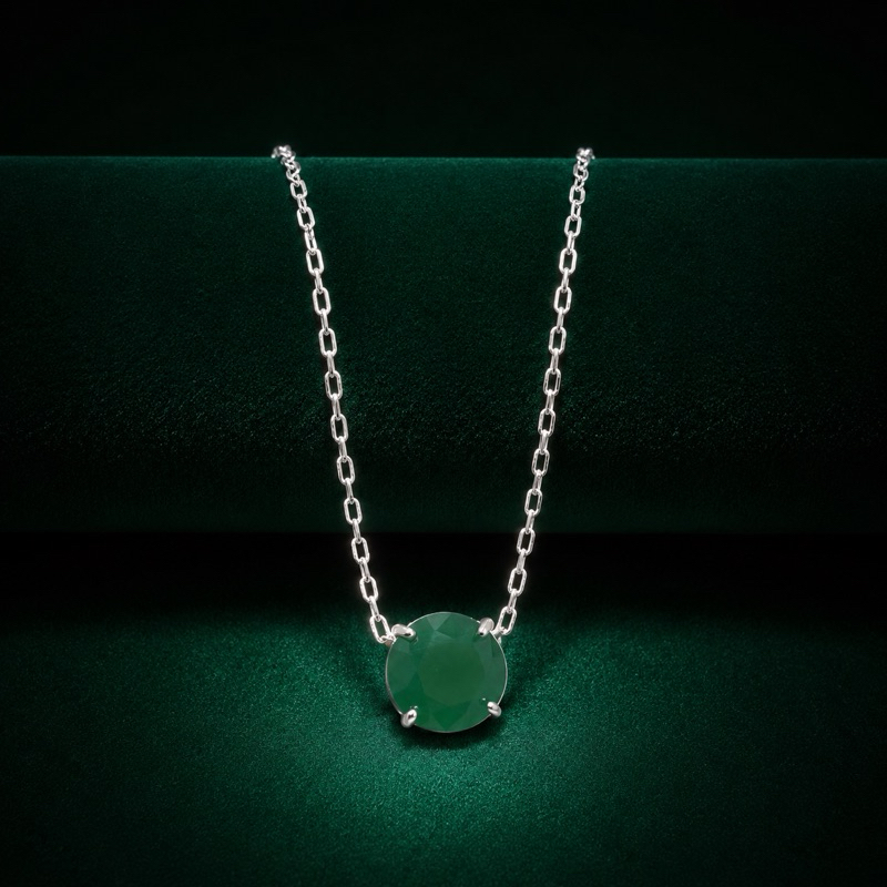 Colar Zircônia Verde Esmeralda 10mm Prata 925 Elegante e Delicado