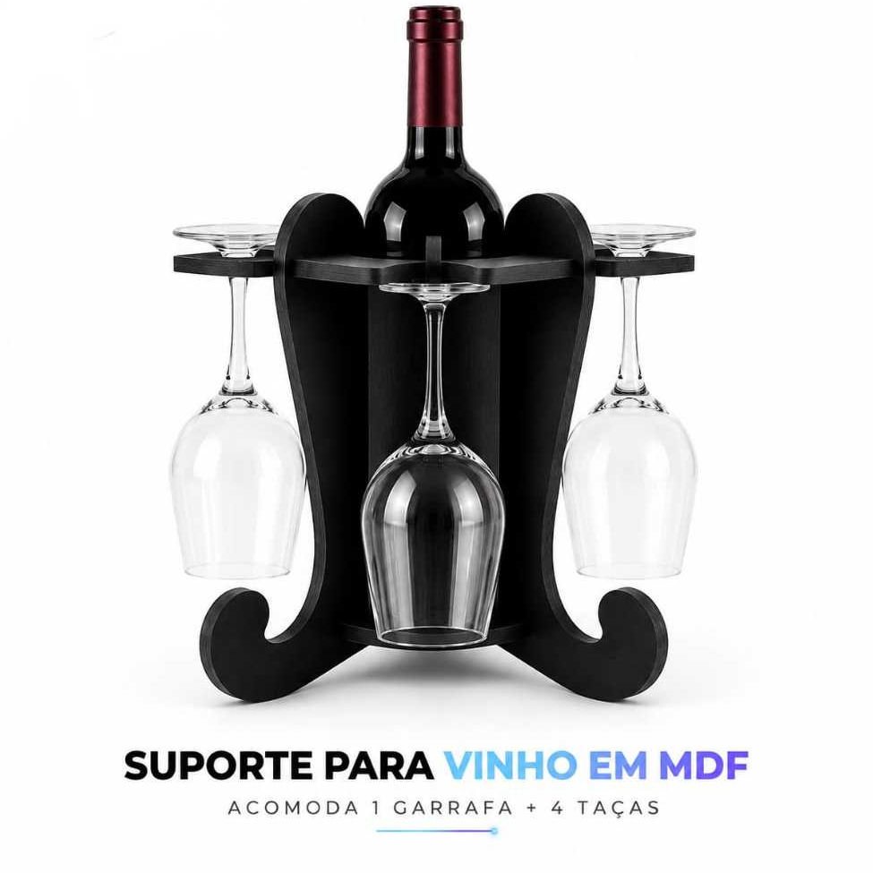 Porta Vinhos Adega Suporte Mdf Garrafa Taças Chique Mesa Posta Bar Decoração
