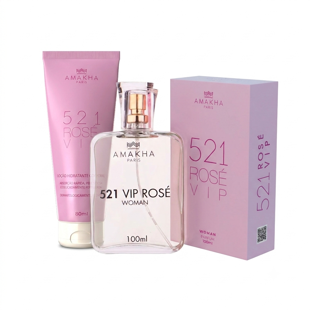 Kit Essencial Feminino 521 Vip Rosé | Perfume 100ml + Hidratante | Amakha Paris