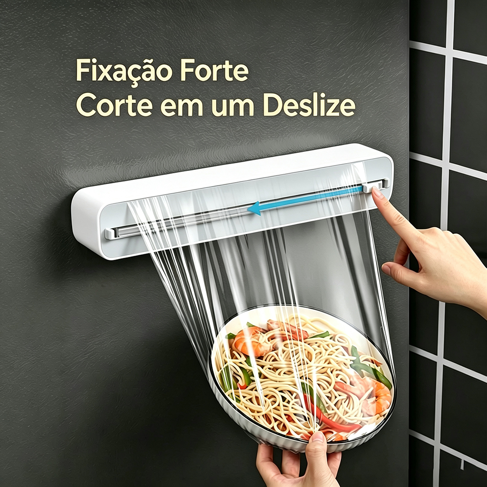 Dispensador de Filme Aderente Suporte Magnético Cortador Deslizante para Cozinha