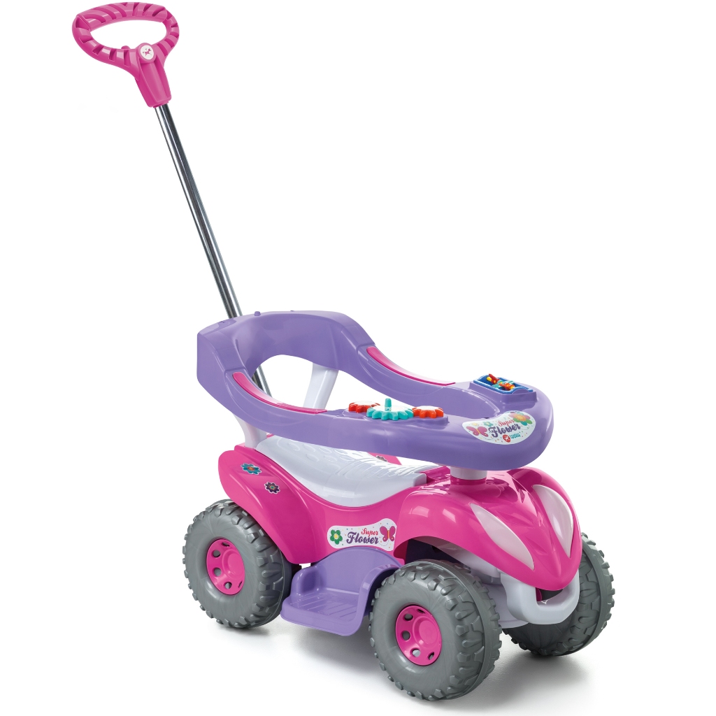 Quadriciclo Infantil Carrinho de Passeio C/ Empurrador Calesita Super Flower 2 em 1
