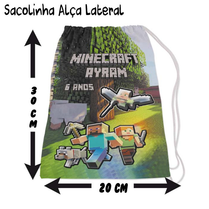 Kit Sacolinha, Saco Sacochila Saquinho Lembrancinha Brinde Aniversario Personalizadas MineCraft