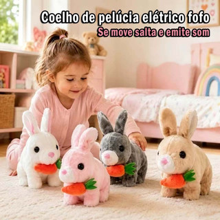 Brinquedo de Pelúcia de Coelho Elétrico – Anda, Salta e Emite Som, Excelente Companhia Para as Crianças！