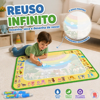Tapete  Mágico de Água Infantil Reutilizável com Canetas e Moldes EVA