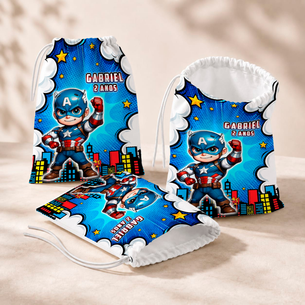 20 Sacolinhas Personalizada Festa Infantil 18x26 Aniversário Lembrancinha Capitão América Cute M2