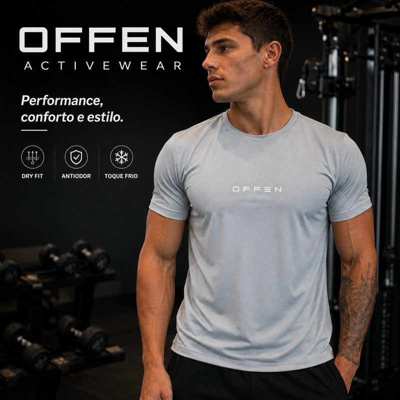 Camiseta Masculina Academia Offen Activewear Dry Fit com Elastano Antiodor Tecido Frio Esportiva