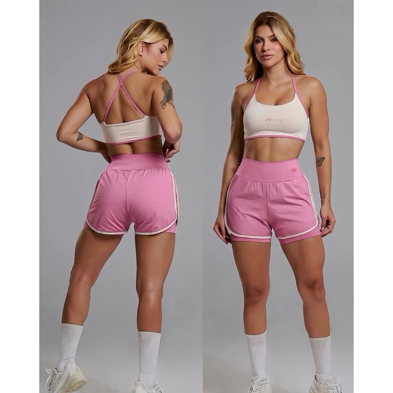 Roupa de academia conjunto short Duplo Dryfit + Top Com Bojo Para Atividade Física Academia Corrida Treino — imagem 1