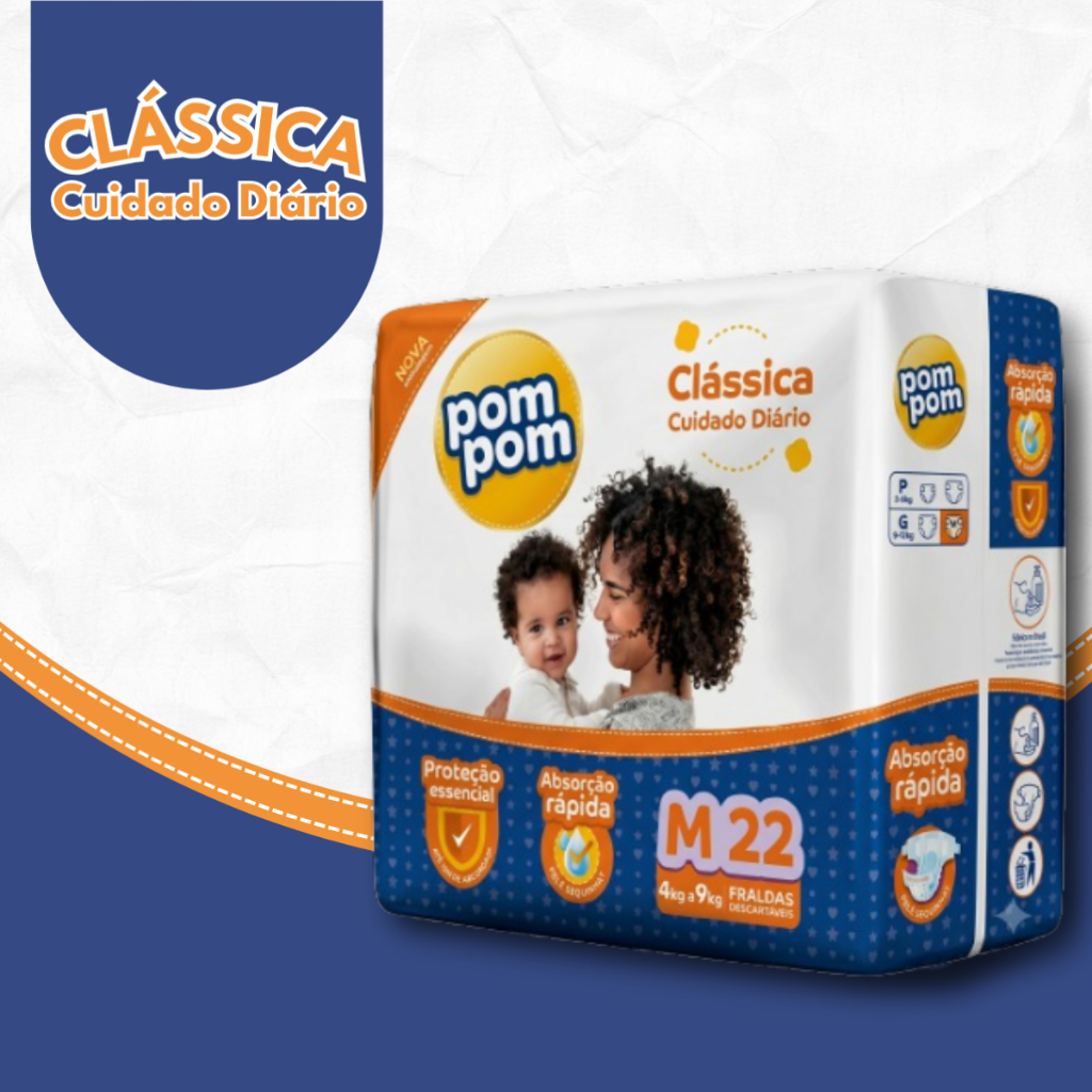 Kit 4 Fralda Descartável Pom Pom Clássica Jumbo Tamanho M - Total 104 Unidades — imagem 2 de 2
