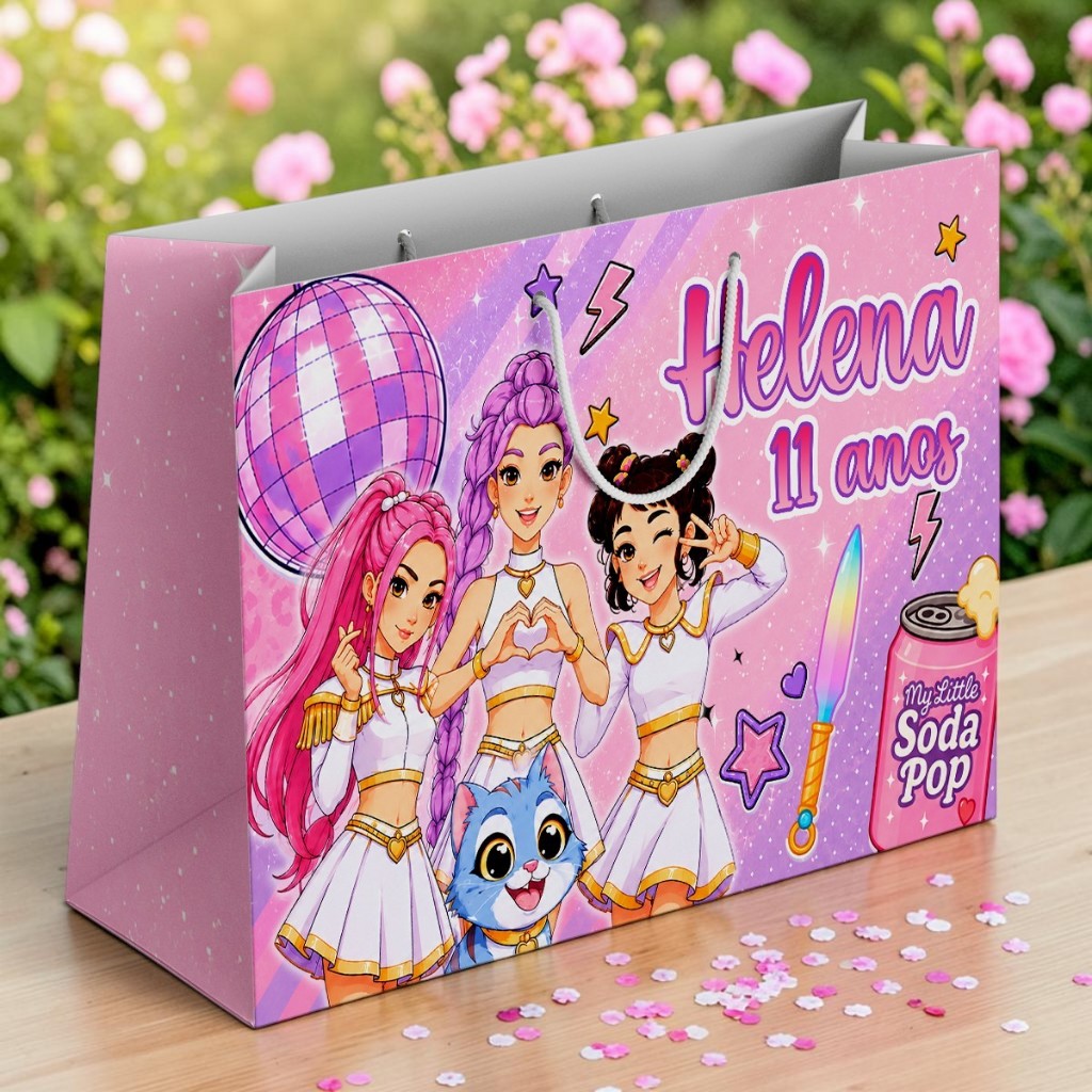 Sacolinha Personalizada Guerreiras Huntrix Saja Boys  Lembrancinha Festa Infantil