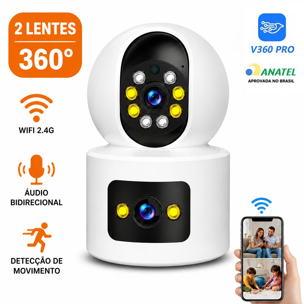 Câmera de Segurança Interna WiFi 2.4G V360 4MP Full HD Áudio Bidirecional Detecção de Movimento P05