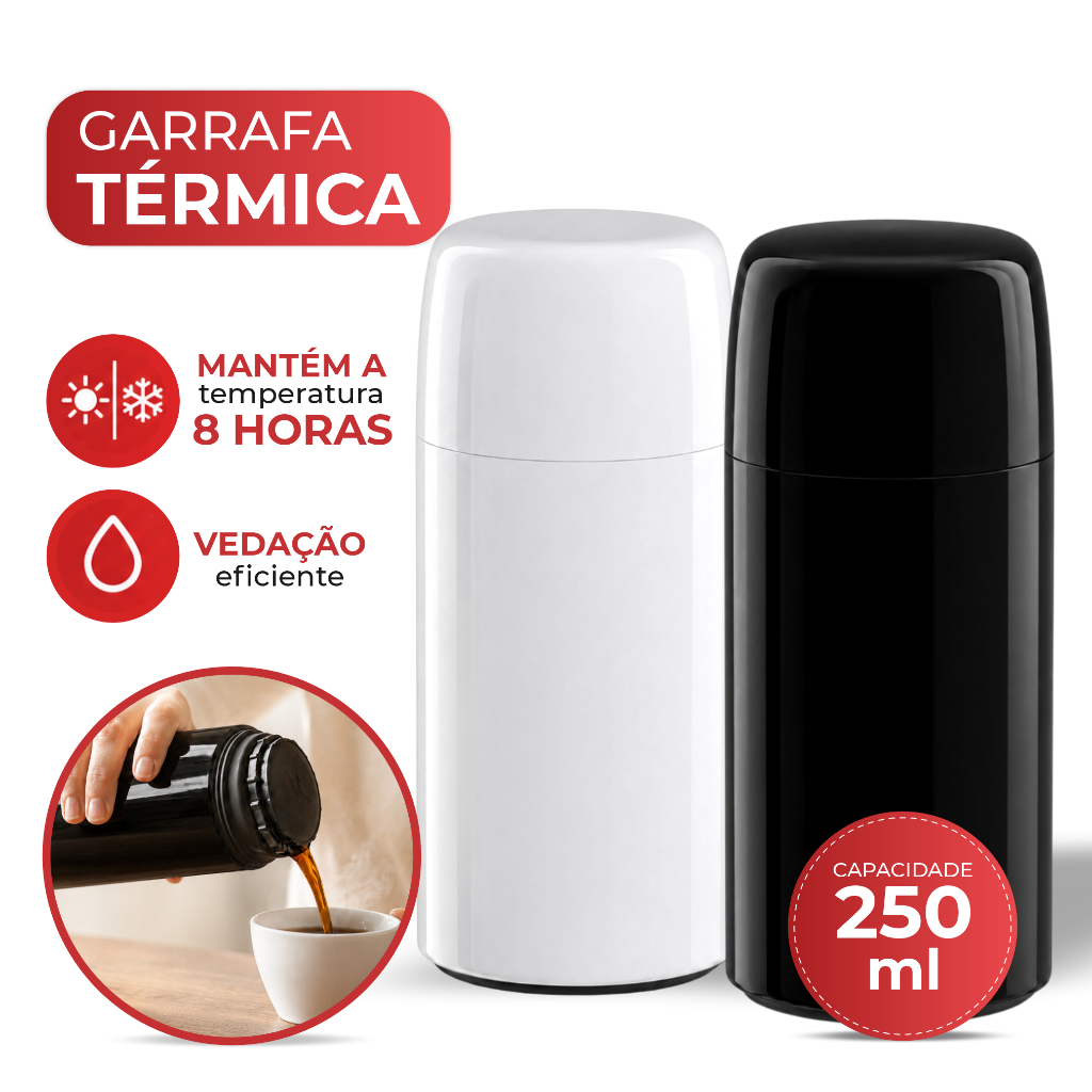 Garrafa Térmica De Água Mini 250ml Firenze Branca Preta Bege Tampa Rosqueável Ca