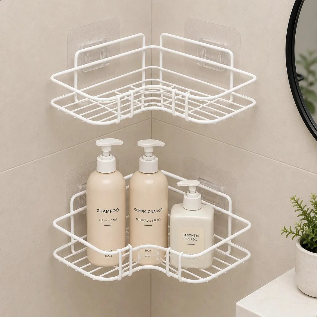 Suporte organizador canto Shampoo, Sabonete Banheiro  Branco