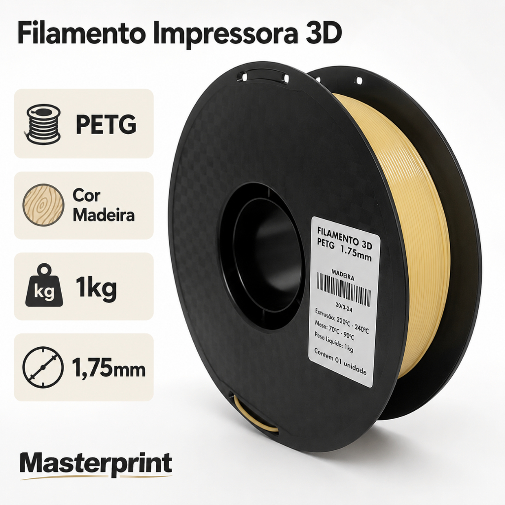 Filamento Petg 3d Masterprint Cores Variadas Colorido Print Cor Madeira