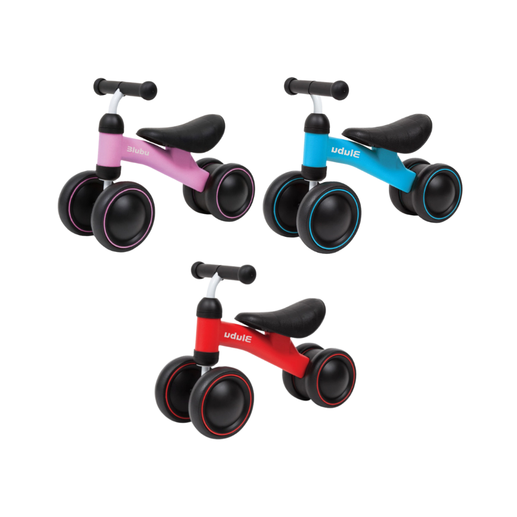 Bicicleta de Equilíbrio Infantil Blubu 4 Rodas Sem Pedal Bebê Azul Desenvolvimento Motor