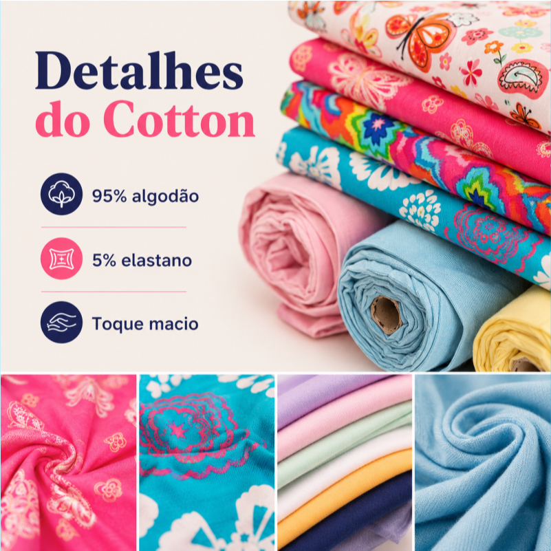Kit 2kg Cotton Estampado E Liso Tecido 95% Algodão 5% Elastano Calcinha Vestido Calça — imagem 2 de 2