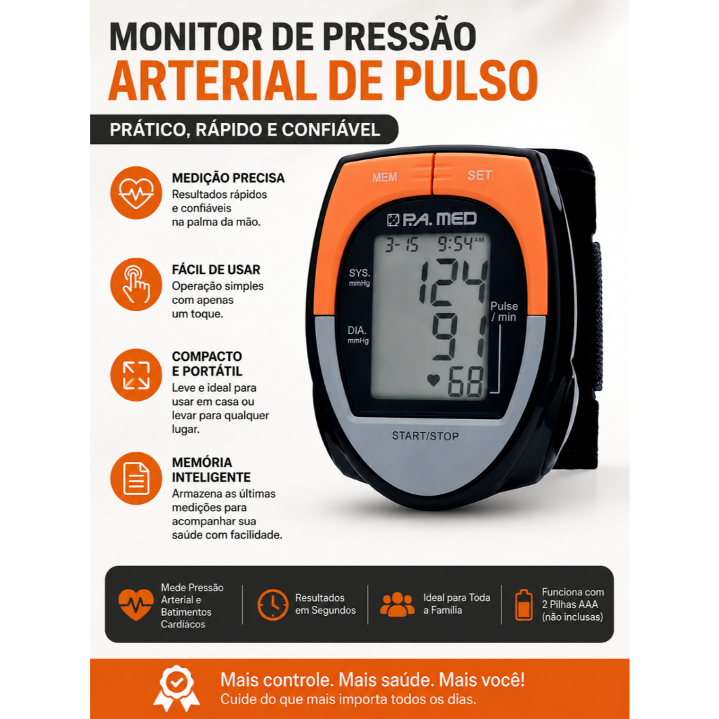 Aparelho de Pressão Arterial Digital de Pulso Medidor BPM121 com Estojo