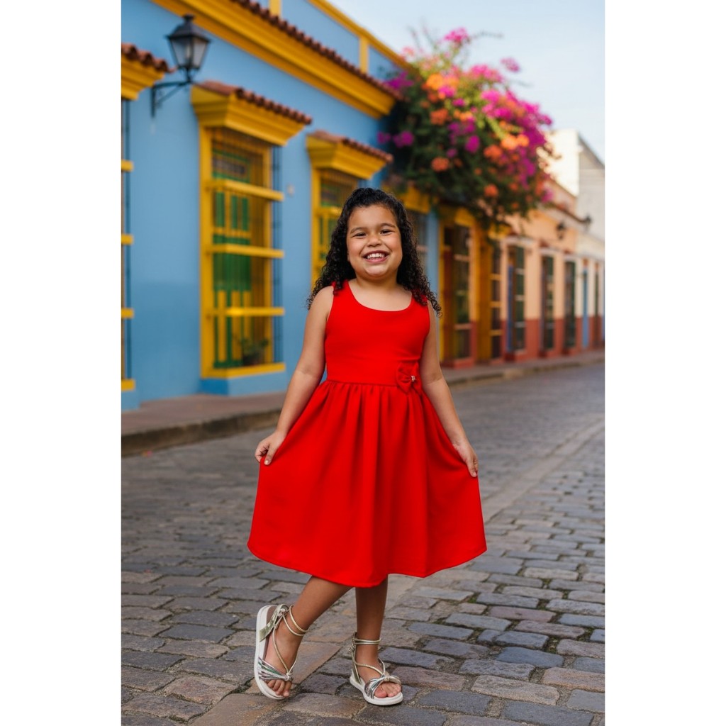 VESTIDO INFANTIL MENINA VERMELHO CCREPE DUNAS  RODADO FESTAS IGREJAS FORMATURAS CASAMENTOS BATIZADOS DIA DAS CRIÃNÇAS